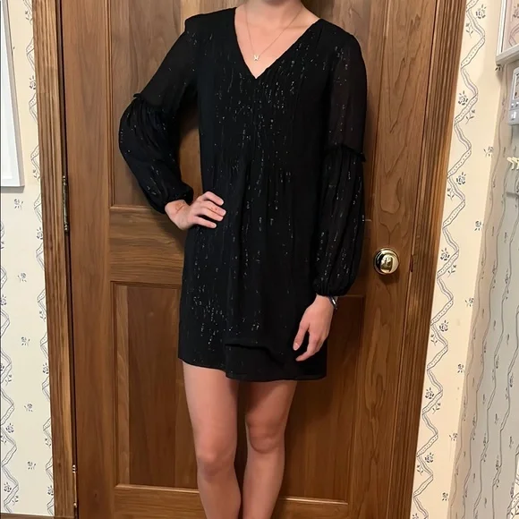 lilly pulitzer black dress Black Lurex Chiffon Flowy Long Sleeve Mini Dress main image 0